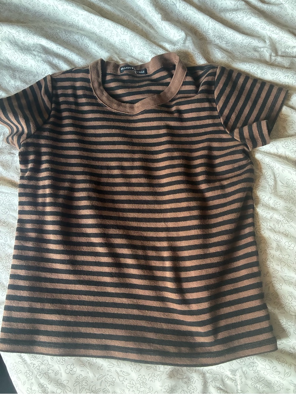 Brandy Melville Brown & Black Striped Short Sleeve Tee